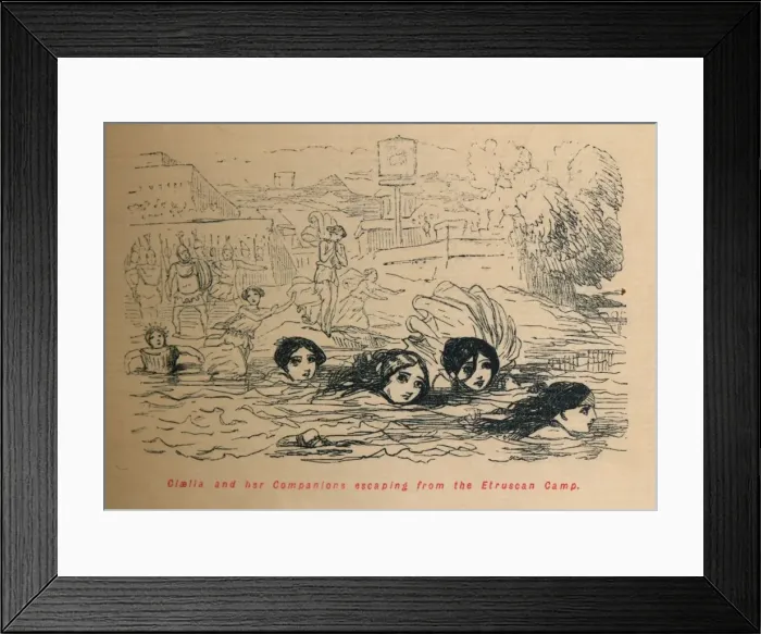Framed Print : Cloelia and her Companions escaping from the Etruscan Camp, 1852. Artist: John Leech Framed Print : Cloelia and her Companions escaping from the Etruscan Camp, 1852. Artist: John Leech