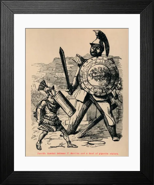 Framed Print : Terrific Combat between T Manlius and a Gaul of gigantic stature, 1852. Artist: John Leech Framed Print : Terrific Combat between T Manlius and a Gaul of gigantic stature, 1852. Artist: John Leech