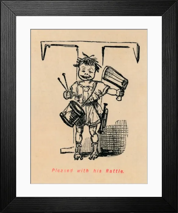 Framed Print : Pleased with his Rattle, 1852. Artist: John Leech Framed Print : Pleased with his Rattle, 1852. Artist: John Leech