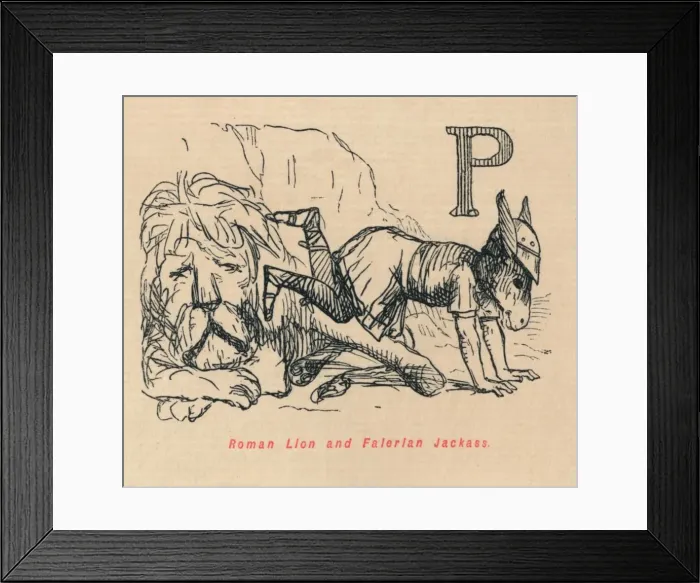 Framed Print : Roman Lion and Falerian Jackass, 1852. Artist: John Leech Framed Print : Roman Lion and Falerian Jackass, 1852. Artist: John Leech