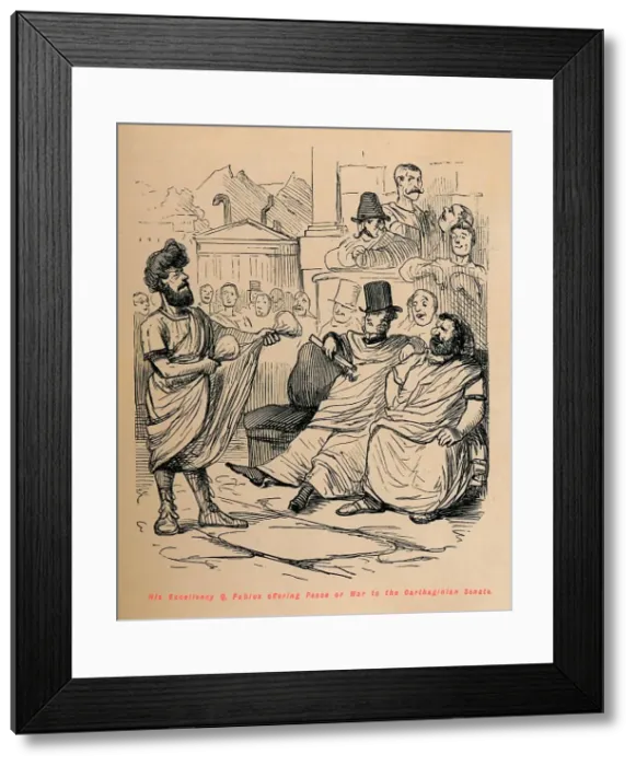 Framed Print : His Excellency Q Fabius offering Peace or War to the Carthaginian Senate, 1852. Artist: John Leech Framed Print : His Excellency Q Fabius offering Peace or War to the Carthaginian Senate, 1852. Artist: John Leech