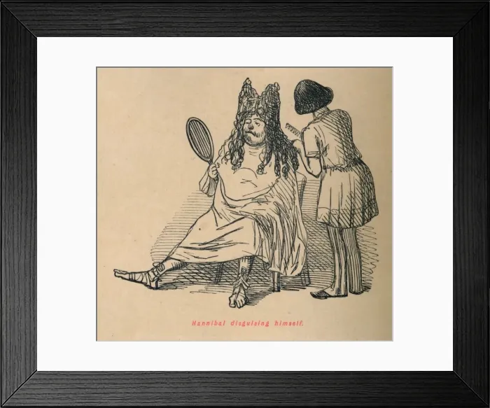 Framed Print : Hannibal disguising himself, 1852. Artist: John Leech Framed Print : Hannibal disguising himself, 1852. Artist: John Leech