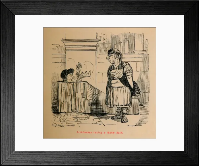 Framed Print : Archimedes taking a Warm Bath, 1852. Artist: John Leech Framed Print : Archimedes taking a Warm Bath, 1852. Artist: John Leech