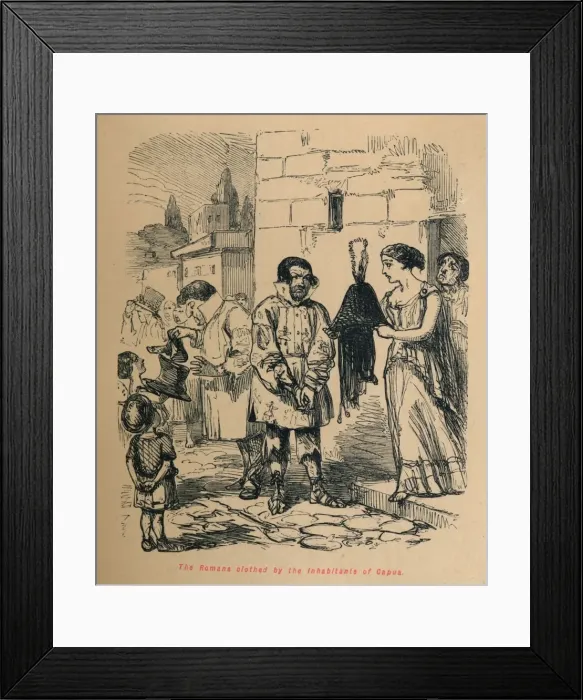 Framed Print : The Romans clothed by the inhabitants of Capua, 1852. Artist: John Leech Framed Print : The Romans clothed by the inhabitants of Capua, 1852. Artist: John Leech