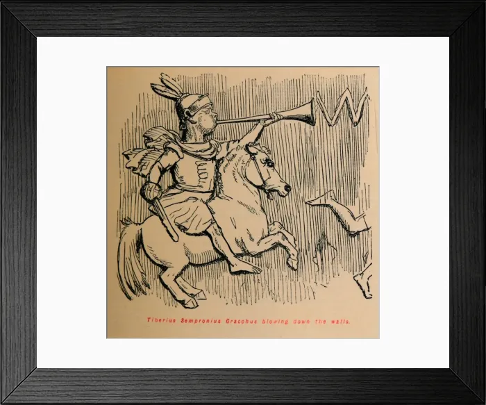 Framed Print : Tiberius Sempronius Gracchus blowing down the Walls, 1852. Artist: John Leech Framed Print : Tiberius Sempronius Gracchus blowing down the Walls, 1852. Artist: John Leech