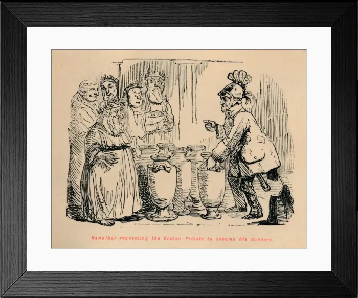 Framed Print : Hannibal requesting the Cretan Priests to become his Bankers, 1852. Artist: John Leech Framed Print : Hannibal requesting the Cretan Priests to become his Bankers, 1852. Artist: John Leech