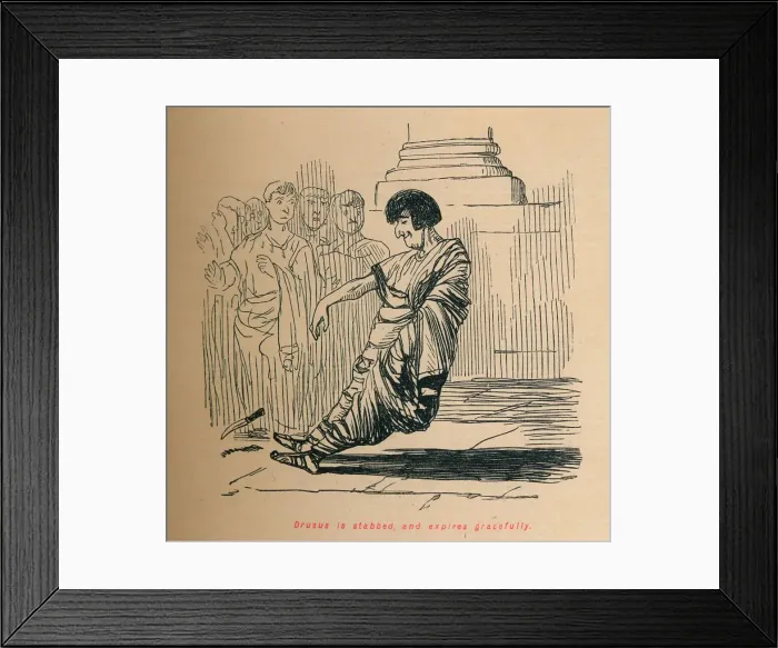 Framed Print : Drusus is stabbed, and expires gracefully, 1852. Artist: John Leech Framed Print : Drusus is stabbed, and expires gracefully, 1852. Artist: John Leech