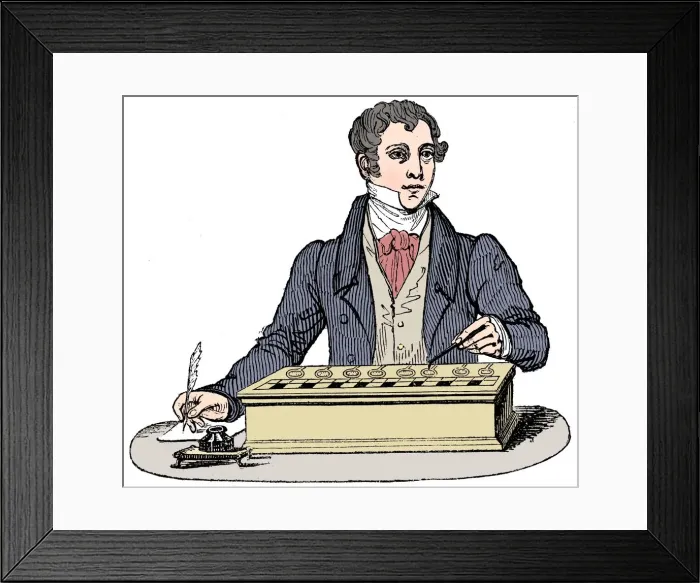 Framed Print : Clerk using a Pascal adding machine, 1835 Framed Print : Clerk using a Pascal adding machine, 1835