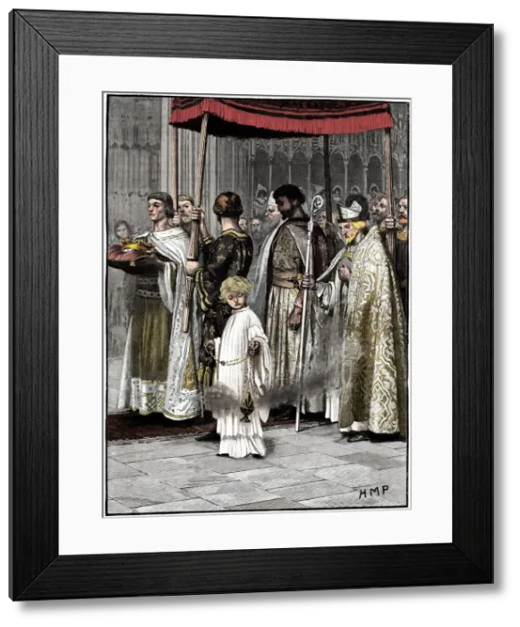 Framed Print : Coronation of Richard I in Westminster Abbey 1189, (c1880) Framed Print : Coronation of Richard I in Westminster Abbey 1189, (c1880)