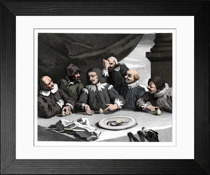 Framed Print : Columbus breaking the egg, 1753, (1833). Artist: William Hogarth Framed Print : Columbus breaking the egg, 1753, (1833). Artist: William Hogarth