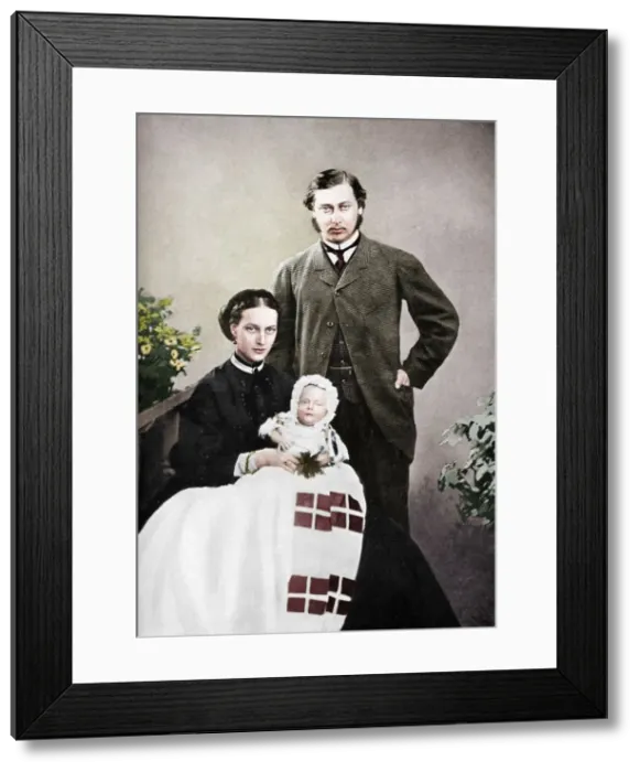 Framed Print : The Prince and Princess of Wales with the infant Prince Albert Victor, 1864 (1910). Artist: Vernon Heath Framed Print : The Prince and Princess of Wales with the infant Prince Albert Victor, 1864 (1910). Artist: Vernon Heath