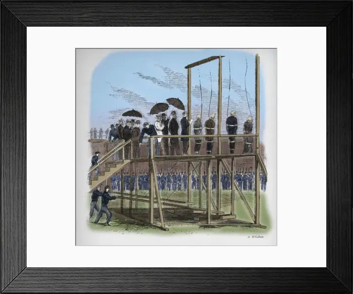 Framed Print : Three men and a woman hanged for the assassination of Lincoln, c1865, (1938) Framed Print : Three men and a woman hanged for the assassination of Lincoln, c1865, (1938)