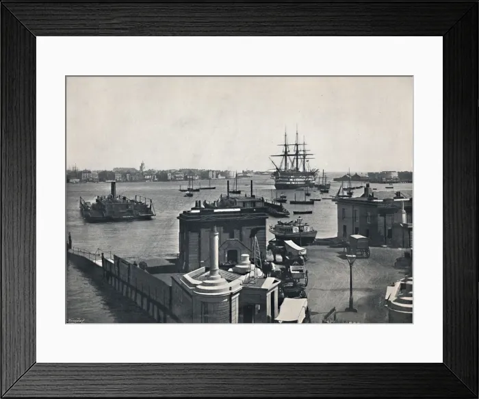 Framed Print : Portsmouth - General View of the Harbour, Showing Nelsons Battleship, The Victory. 1895 Framed Print : Portsmouth - General View of the Harbour, Showing Nelsons Battleship, The Victory. 1895
