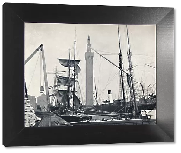 Grimsby - View of the Docks, with the Hydraulic Tower, 1895