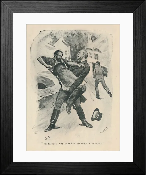 Framed Print : He Hurled The Blacksmith Over A Parapet, 1892. Artist: Sidney E Paget Framed Print : He Hurled The Blacksmith Over A Parapet, 1892. Artist: Sidney E Paget