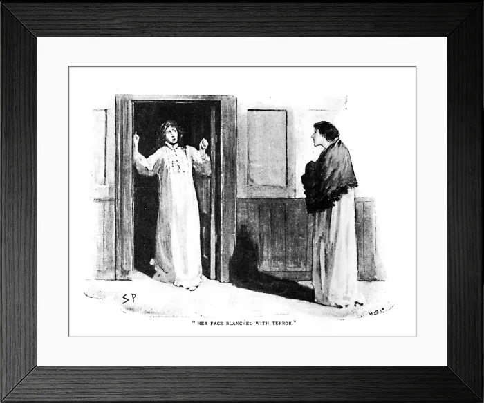 Framed Print : Her Face Blanched With Terror, 1892. Artist: Sidney E Paget Framed Print : Her Face Blanched With Terror, 1892. Artist: Sidney E Paget