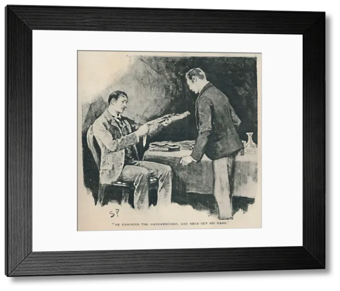 Framed Print : He Unwound The Handkerchief, And Held Out His Hand, 1892. Artist: Sidney E Paget Framed Print : He Unwound The Handkerchief, And Held Out His Hand, 1892. Artist: Sidney E Paget