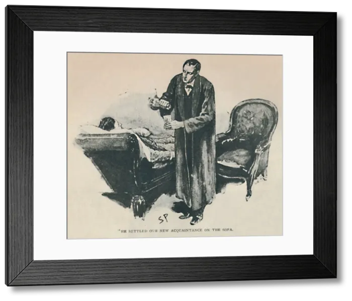 Framed Print : He Settled Our New Acquaintance On The Sofa, 1892. Artist: Sidney E Paget Framed Print : He Settled Our New Acquaintance On The Sofa, 1892. Artist: Sidney E Paget