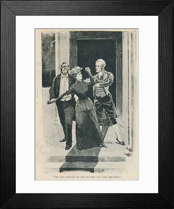 Framed Print : She Was Ejected By The Butler And The Footman, 1892. Artist: Sidney E Paget Framed Print : She Was Ejected By The Butler And The Footman, 1892. Artist: Sidney E Paget