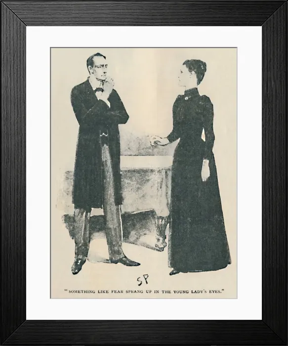 Framed Print : Something Like Fear Sprang Up In The Young Ladys Eyes, 1892. Artist: Sidney E Paget Framed Print : Something Like Fear Sprang Up In The Young Ladys Eyes, 1892. Artist: Sidney E Paget