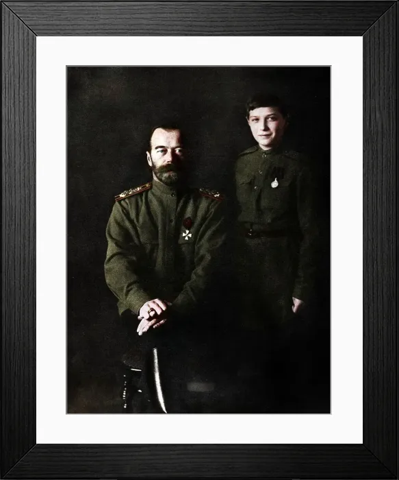 Framed Print : Nicholas II, Tsar of Russia and his son, Alexei, in military uniform, 1915 Framed Print : Nicholas II, Tsar of Russia and his son, Alexei, in military uniform, 1915