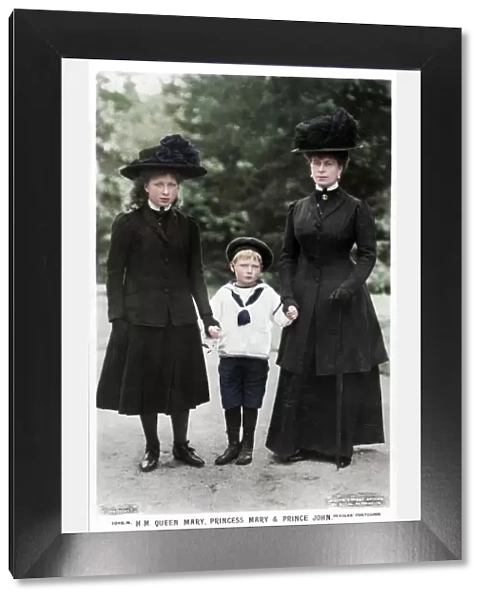 Queen Mary, Princess Mary and Prince John, 1910s. Artist: Ernest Brooks