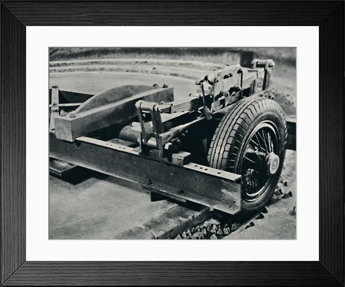 Framed Print : A roadster tyre under test, 1937 Framed Print : A roadster tyre under test, 1937