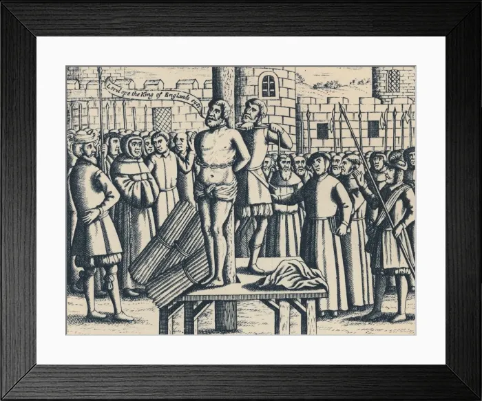 Framed Print : The Martyrdome of Master William Tindall in Flanders by Vilvord Castle, 1563, (1947) Framed Print : The Martyrdome of Master William Tindall in Flanders by Vilvord Castle, 1563, (1947)