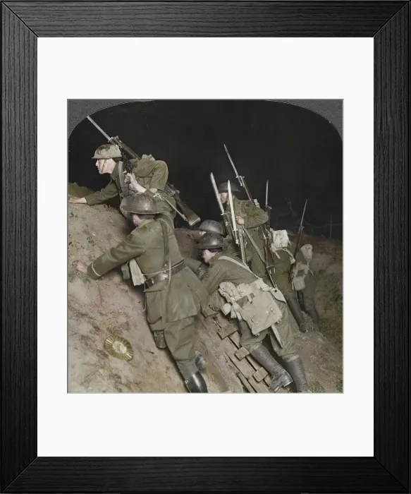 Framed Print : Fighting throught the night at Mory, France, World War I, c1914-c1918. Artist: Realistic Travels Publishers Framed Print : Fighting throught the night at Mory, France, World War I, c1914-c1918. Artist: Realistic Travels Publishers