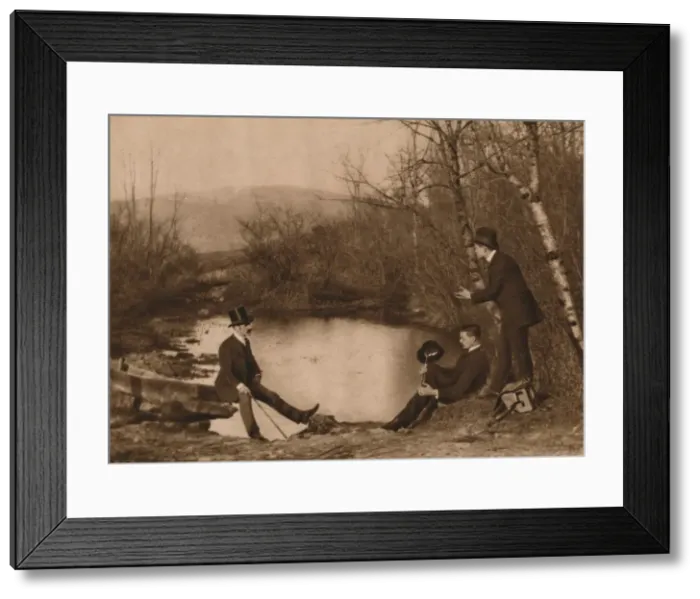 Framed Print : Three men by pond, 1937. Artist: Louis Guichard Framed Print : Three men by pond, 1937. Artist: Louis Guichard