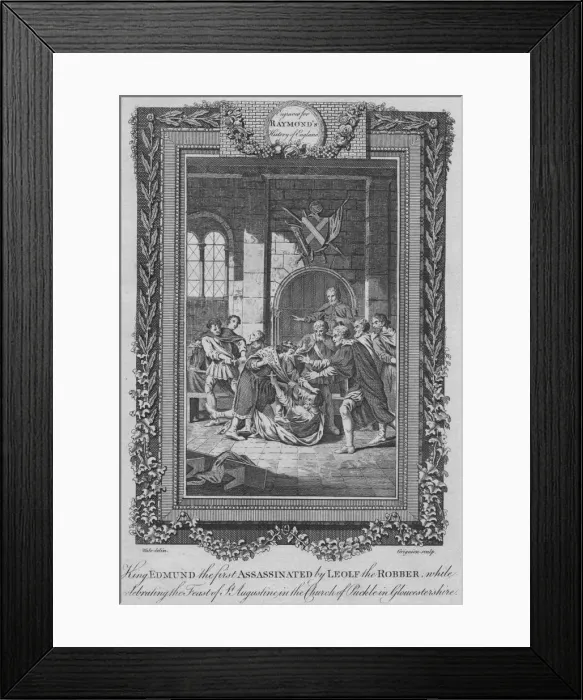 Framed Print : King Edmund the first Assassinated by Leolf the Robbe, c1787 Framed Print : King Edmund the first Assassinated by Leolf the Robbe, c1787