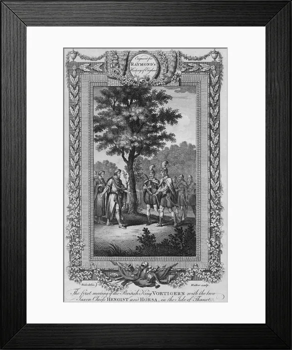 Framed Print : The first meeting of the British King Vortigern with the two Saxon Chiefs Hengist and Horsa, c1787 Framed Print : The first meeting of the British King Vortigern with the two Saxon Chiefs Hengist and Horsa, c1787