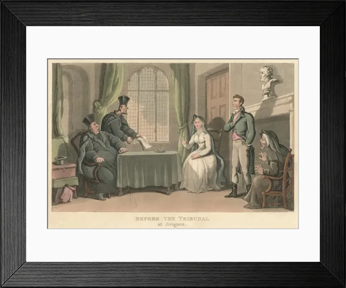 Framed Print : Before the Tribunal at Avignon, 1818, (1821). Artist: Thomas Rowlandson Framed Print : Before the Tribunal at Avignon, 1818, (1821). Artist: Thomas Rowlandson