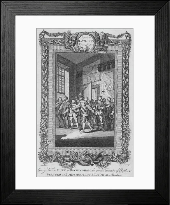 Framed Print : George Villiers, Duke of Buckingham, the great Favourite of Charles I, stabbed, c1787 Framed Print : George Villiers, Duke of Buckingham, the great Favourite of Charles I, stabbed, c1787