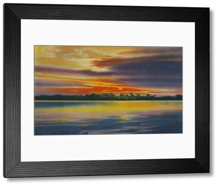 Framed Print : Nightfall on the Magdalena River, Barranquilla, c1940s Framed Print : Nightfall on the Magdalena River, Barranquilla, c1940s