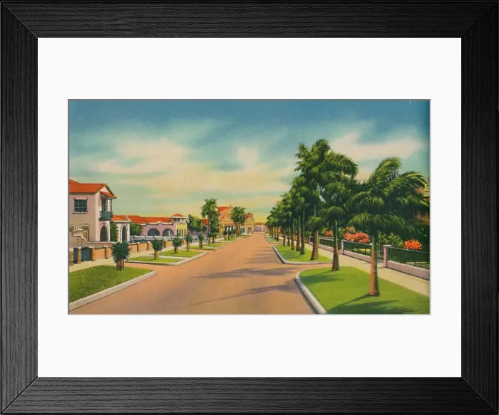 Framed Print : Street in a residential district, Barranquilla, c1940s Framed Print : Street in a residential district, Barranquilla, c1940s