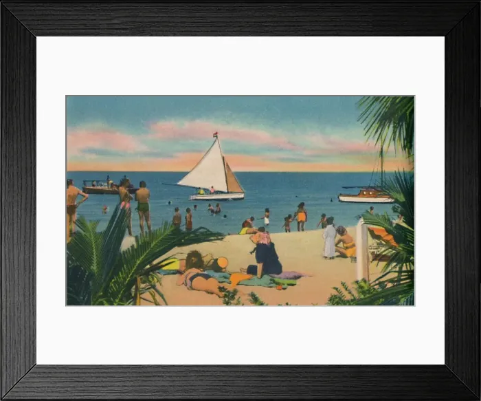 Framed Print : Beach at Pradomar. 20 minutes from Barranquilla, c1940s Framed Print : Beach at Pradomar. 20 minutes from Barranquilla, c1940s