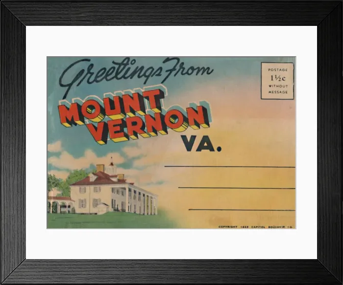 Framed Print : Greetings from Mount Vernon V. A. 1946 Framed Print : Greetings from Mount Vernon V. A. 1946