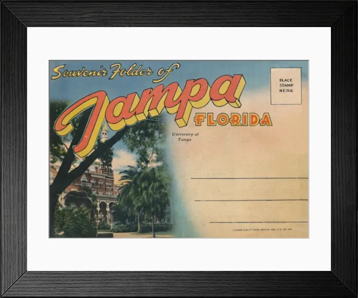 Framed Print : Souvenir Folder of Tampa, Florida - University of Tampa, c1940s Framed Print : Souvenir Folder of Tampa, Florida - University of Tampa, c1940s