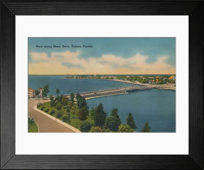 Framed Print : View along Shore Drive, Tampa, Florida. c1940s Framed Print : View along Shore Drive, Tampa, Florida. c1940s