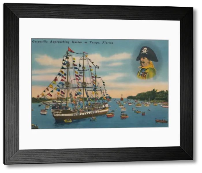 Framed Print : Gasparilla Apporoaching Harbor at Tampa, Florida, c1940s Framed Print : Gasparilla Apporoaching Harbor at Tampa, Florida, c1940s