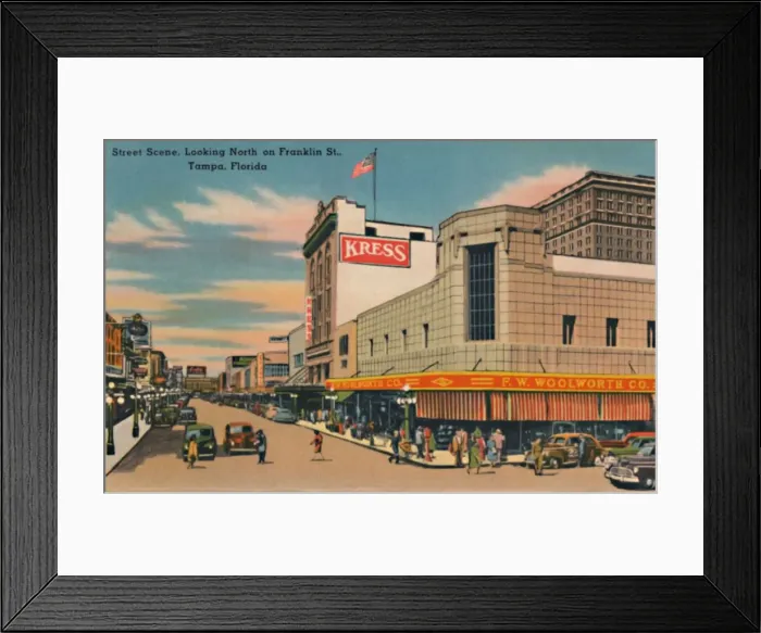 Framed Print : Street Scene, Looking North on Franklin St. Tampa, Florida, c1940s Framed Print : Street Scene, Looking North on Franklin St. Tampa, Florida, c1940s