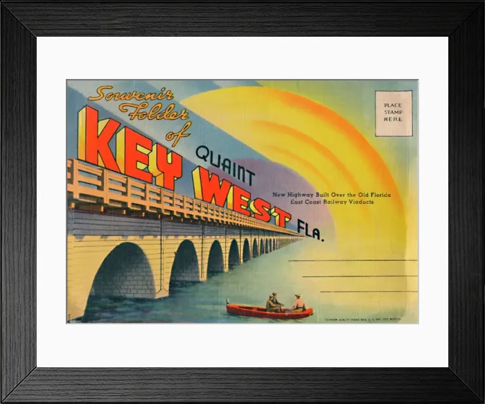 Framed Print : Souvenir Folder of Quaint Key West Fla. - New Highway, c1940s Framed Print : Souvenir Folder of Quaint Key West Fla. - New Highway, c1940s