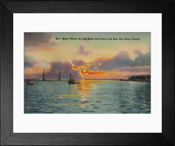 Framed Print : Key West. Where the Sun Rises and Sets in the Sea, Key West, Florida, c1940s Framed Print : Key West. Where the Sun Rises and Sets in the Sea, Key West, Florida, c1940s
