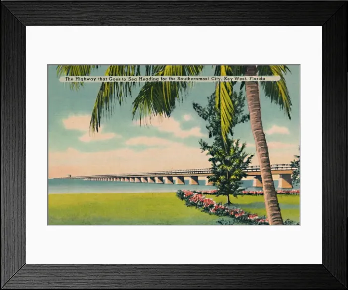 Framed Print : The Highway that Goes to Sea Heading for the Southernmost City, Key West, Florida, c1940s Framed Print : The Highway that Goes to Sea Heading for the Southernmost City, Key West, Florida, c1940s
