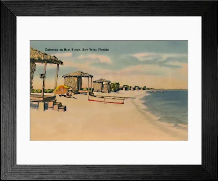 Framed Print : Cabanas on Rest Beach, Key West, Florida, c1940s Framed Print : Cabanas on Rest Beach, Key West, Florida, c1940s