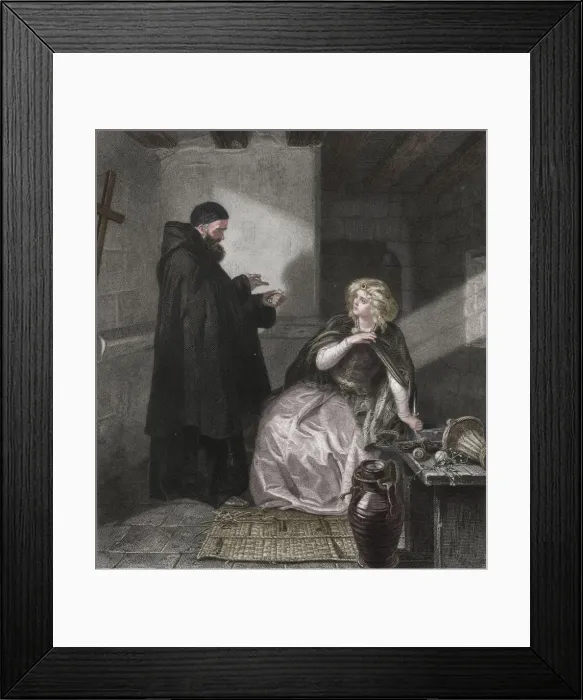 Framed Print : Juliet in the Cell of Friar Lawrence, 1867. Artist: Herbert Bourne Framed Print : Juliet in the Cell of Friar Lawrence, 1867. Artist: Herbert Bourne