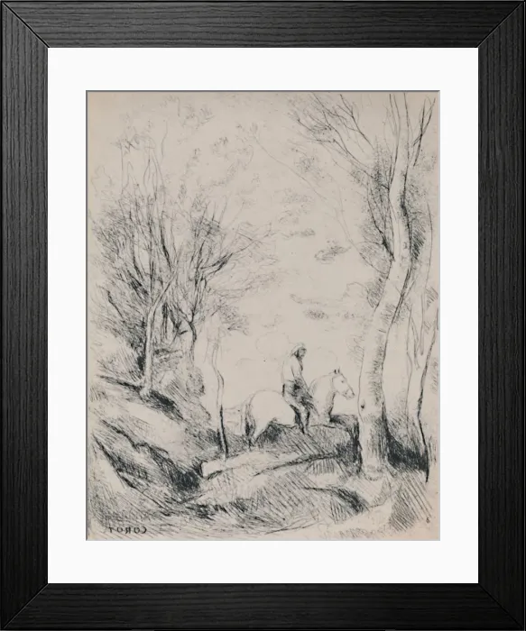 Framed Print : The Horseman in the Wood, c. 1854, (1946). Artist: Jean-Baptiste-Camille Corot Framed Print : The Horseman in the Wood, c. 1854, (1946). Artist: Jean-Baptiste-Camille Corot
