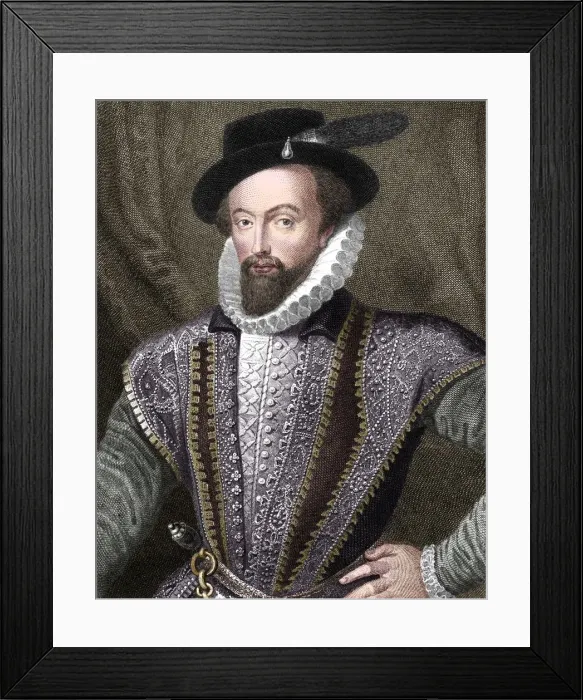 Framed Print : Sir Walter Raleigh, English writer, poet, courtier, adventurer and explorer, (1821). Artist: J Fitler Framed Print : Sir Walter Raleigh, English writer, poet, courtier, adventurer and explorer, (1821). Artist: J Fitler