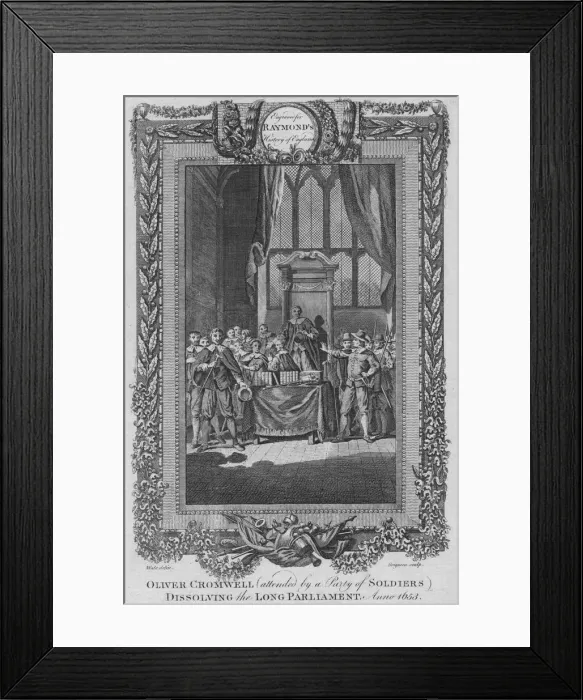 Framed Print : Oliver Cromwell (attended by a City of Soldiers) dissolving the Long Parliament. Anno 1653, c1787 Framed Print : Oliver Cromwell (attended by a City of Soldiers) dissolving the Long Parliament. Anno 1653, c1787